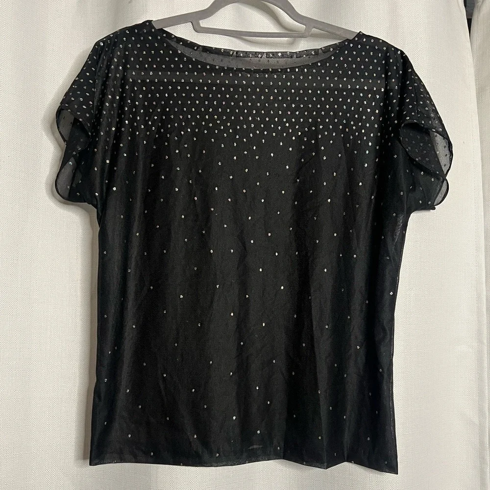 Black Sheer Ombre Glitter Dot Top Medium - Picture 3 of 7